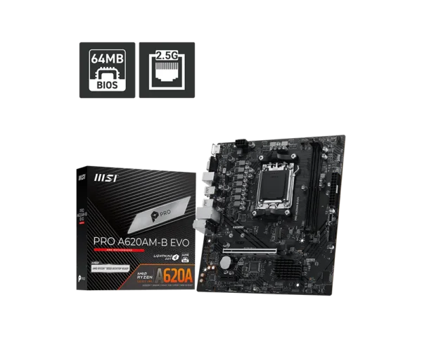 Motherboard MSI PRO A620AM-B EVO AM5 DDR5 Micro-ATX (911-7E36-002) - comprar en Córdoba | LobbyX